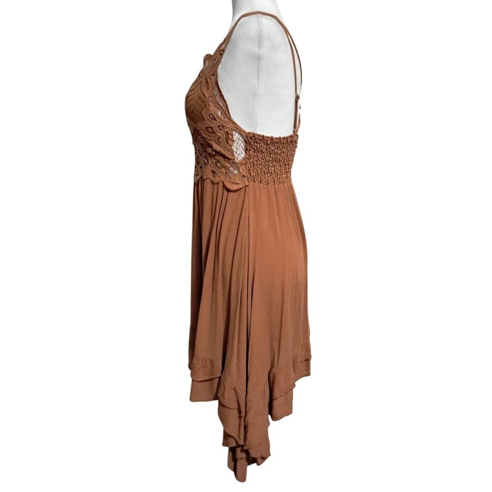 Y2K Justify L Rust Brown Leaf Lace Fairycore Boho Ruffle Mini Sundress Back - Picture 6 of 11